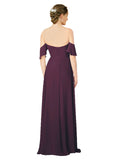 Long Sheath Sweetheart Cold Shoulder Grape Chiffon Bridesmaid Dress Evalyn