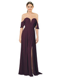 Long Sheath Sweetheart Cold Shoulder Grape Chiffon Bridesmaid Dress Evalyn