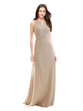 Champagne A-Line High Neck Sleeveless Long Bridesmaid Dress Diane