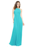 Aqua A-Line Halter Sleeveless Long Bridesmaid Dress Robyn