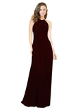 Burgundy Gold A-Line Halter Sleeveless Long Bridesmaid Dress Robyn