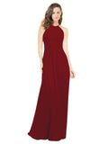 Burgundy A-Line Halter Sleeveless Long Bridesmaid Dress Robyn