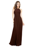 Chocolate A-Line Halter Sleeveless Long Bridesmaid Dress Robyn