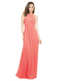 Coral A-Line Halter Sleeveless Long Bridesmaid Dress Robyn