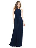 Dark Navy A-Line Halter Sleeveless Long Bridesmaid Dress Robyn