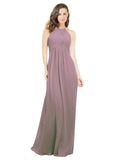 Dusty Rose A-Line Halter Sleeveless Long Bridesmaid Dress Robyn