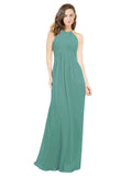 Icelandic Silver A-Line Halter Sleeveless Long Bridesmaid Dress Robyn