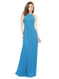 Peacock Blue A-Line Halter Sleeveless Long Bridesmaid Dress Robyn