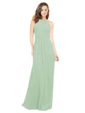 Sage A-Line Halter Sleeveless Long Bridesmaid Dress Robyn