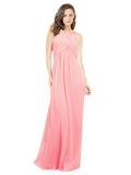 Salmon A-Line Halter Sleeveless Long Bridesmaid Dress Robyn