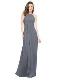 Slate Grey A-Line Halter Sleeveless Long Bridesmaid Dress Robyn