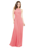 Watermelon A-Line Halter Sleeveless Long Bridesmaid Dress Robyn