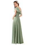 Smoke Green A-Line One Shoulder Sleeveless Long Bridesmaid Dress Kyrene