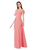 Watermelon A-Line One Shoulder Sleeveless Long Bridesmaid Dress Kyrene