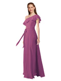 Wild Berry A-Line One Shoulder Sleeveless Long Bridesmaid Dress Kyrene