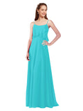 Aqua A-Line Spaghetti Straps Sleeveless Long Bridesmaid Dress Catie