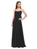 Black A-Line Spaghetti Straps Sleeveless Long Bridesmaid Dress Catie