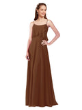 Brown A-Line Spaghetti Straps Sleeveless Long Bridesmaid Dress Catie