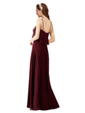 Burgundy Gold A-Line Spaghetti Straps Sleeveless Long Bridesmaid Dress Catie