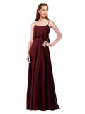 Burgundy Gold A-Line Spaghetti Straps Sleeveless Long Bridesmaid Dress Catie