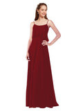 Burgundy A-Line Spaghetti Straps Sleeveless Long Bridesmaid Dress Catie