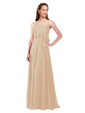 Champagne A-Line Spaghetti Straps Sleeveless Long Bridesmaid Dress Catie