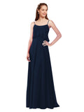 Dark Navy A-Line Spaghetti Straps Sleeveless Long Bridesmaid Dress Catie