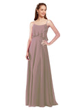 Dusty Rose A-Line Spaghetti Straps Sleeveless Long Bridesmaid Dress Catie