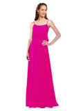 Fuchsia A-Line Spaghetti Straps Sleeveless Long Bridesmaid Dress Catie