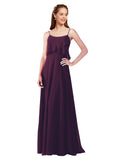 Grape A-Line Spaghetti Straps Sleeveless Long Bridesmaid Dress Catie