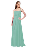 Jade A-Line Spaghetti Straps Sleeveless Long Bridesmaid Dress Catie