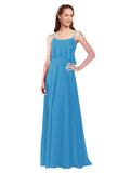 Peacock Blue A-Line Spaghetti Straps Sleeveless Long Bridesmaid Dress Catie