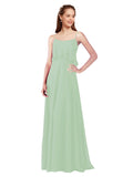 Sage A-Line Spaghetti Straps Sleeveless Long Bridesmaid Dress Catie