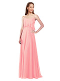 Salmon A-Line Spaghetti Straps Sleeveless Long Bridesmaid Dress Catie