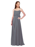 Slate Grey A-Line Spaghetti Straps Sleeveless Long Bridesmaid Dress Catie