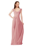 Bliss A-Line V-Neck Cap Sleeves Long Bridesmaid Dress Ashleigh