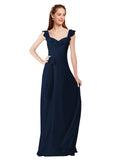 Dark Navy A-Line V-Neck Cap Sleeves Long Bridesmaid Dress Ashleigh