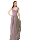 Dusty Rose A-Line V-Neck Cap Sleeves Long Bridesmaid Dress Ashleigh