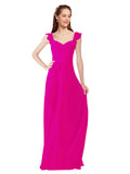 Fuchsia A-Line V-Neck Cap Sleeves Long Bridesmaid Dress Ashleigh