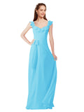 Sky Blue A-Line V-Neck Cap Sleeves Long Bridesmaid Dress Ashleigh