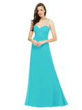 Aqua A-Line Spaghetti Straps Sweetheart Sleeveless Long Bridesmaid Dress Valarie