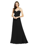 Black A-Line Spaghetti Straps Sweetheart Sleeveless Long Bridesmaid Dress Valarie