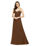 Brown A-Line Spaghetti Straps Sweetheart Sleeveless Long Bridesmaid Dress Valarie