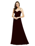 Burgundy Gold A-Line Spaghetti Straps Sweetheart Sleeveless Long Bridesmaid Dress Valarie