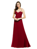 Burgundy A-Line Spaghetti Straps Sweetheart Sleeveless Long Bridesmaid Dress Valarie