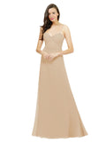 Champagne A-Line Spaghetti Straps Sweetheart Sleeveless Long Bridesmaid Dress Valarie