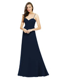 Dark Navy A-Line Spaghetti Straps Sweetheart Sleeveless Long Bridesmaid Dress Valarie