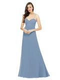 Dusty Blue A-Line Spaghetti Straps Sweetheart Sleeveless Long Bridesmaid Dress Valarie