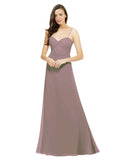 Dusty Rose A-Line Spaghetti Straps Sweetheart Sleeveless Long Bridesmaid Dress Valarie