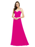 Fuchsia A-Line Spaghetti Straps Sweetheart Sleeveless Long Bridesmaid Dress Valarie